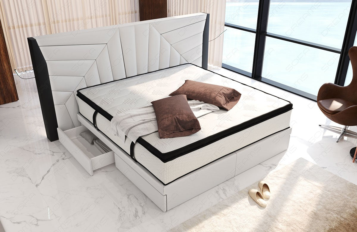 Design Luxus Boxspringbett Monaco in weiß-schwarz