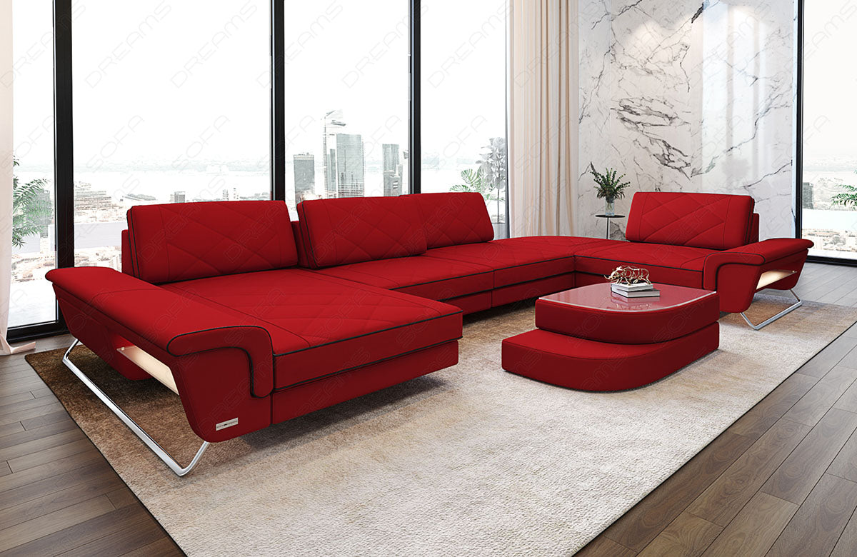 Polster Wohnlandschaft Bari U Form in rot - Mineva20 Mikrofaser Stoff