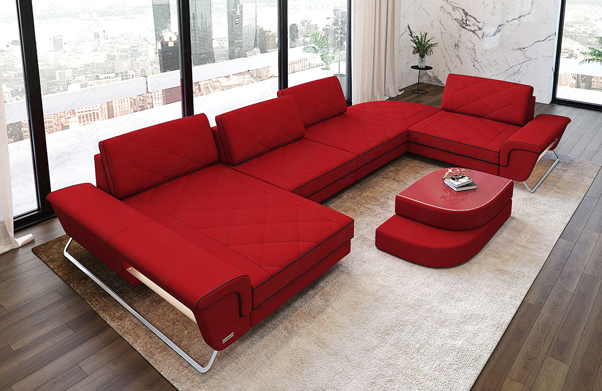 Polster Wohnlandschaft Bari U Form in rot - Mineva20 Mikrofaser Stoff
