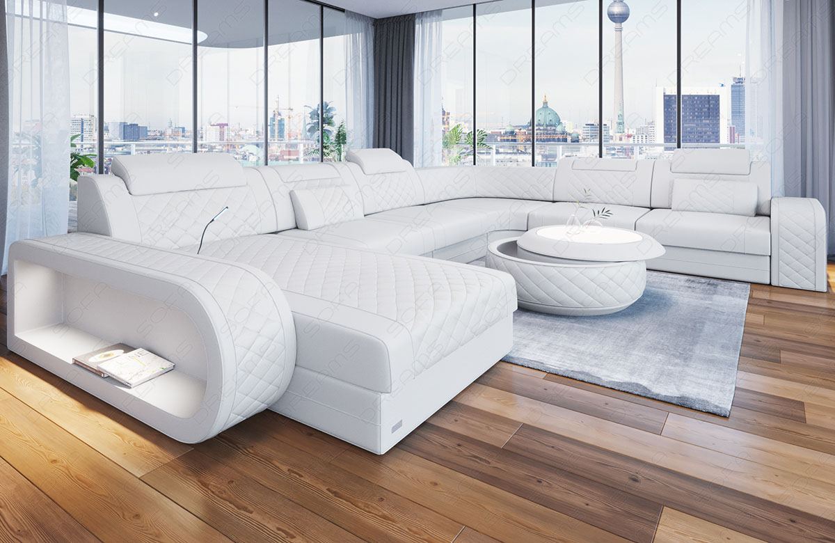 Luxus Wohnlandschaft Chesterfield Optik Berlin XXL Leder - weiss