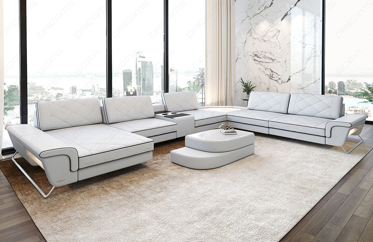 Leder Wohnlandschaft Ferrara XXL in weiß-schwarz