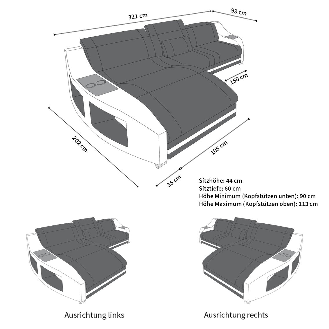 Abmessungen Ecksofa Swing L Form