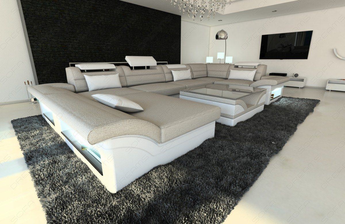 Stoff Leder Mix Couch Enzo U Form - Bezug in macchiato Hugo2