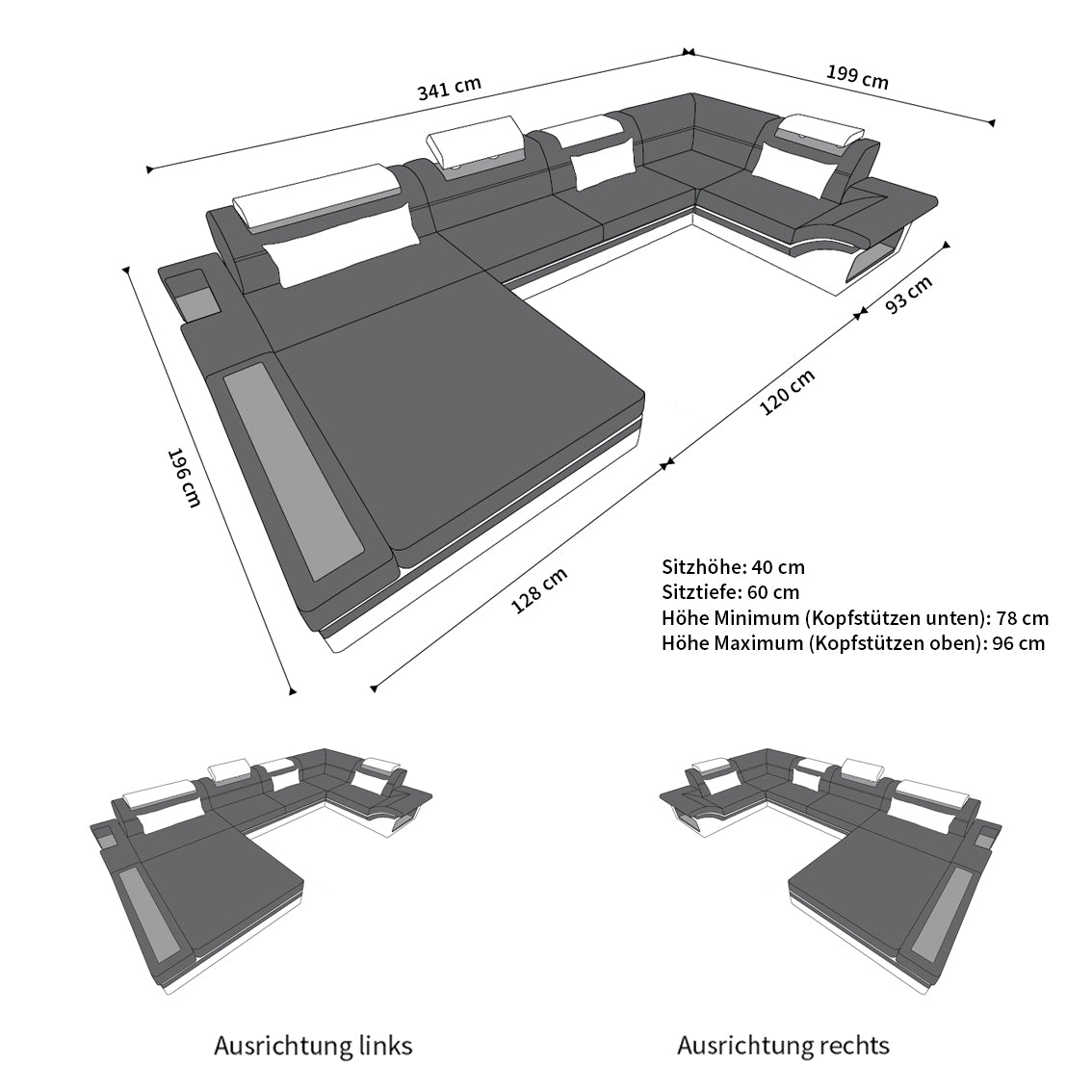 Mini Luxus-Wohnlandschaft Mezzo mit LED-Beleuchtung