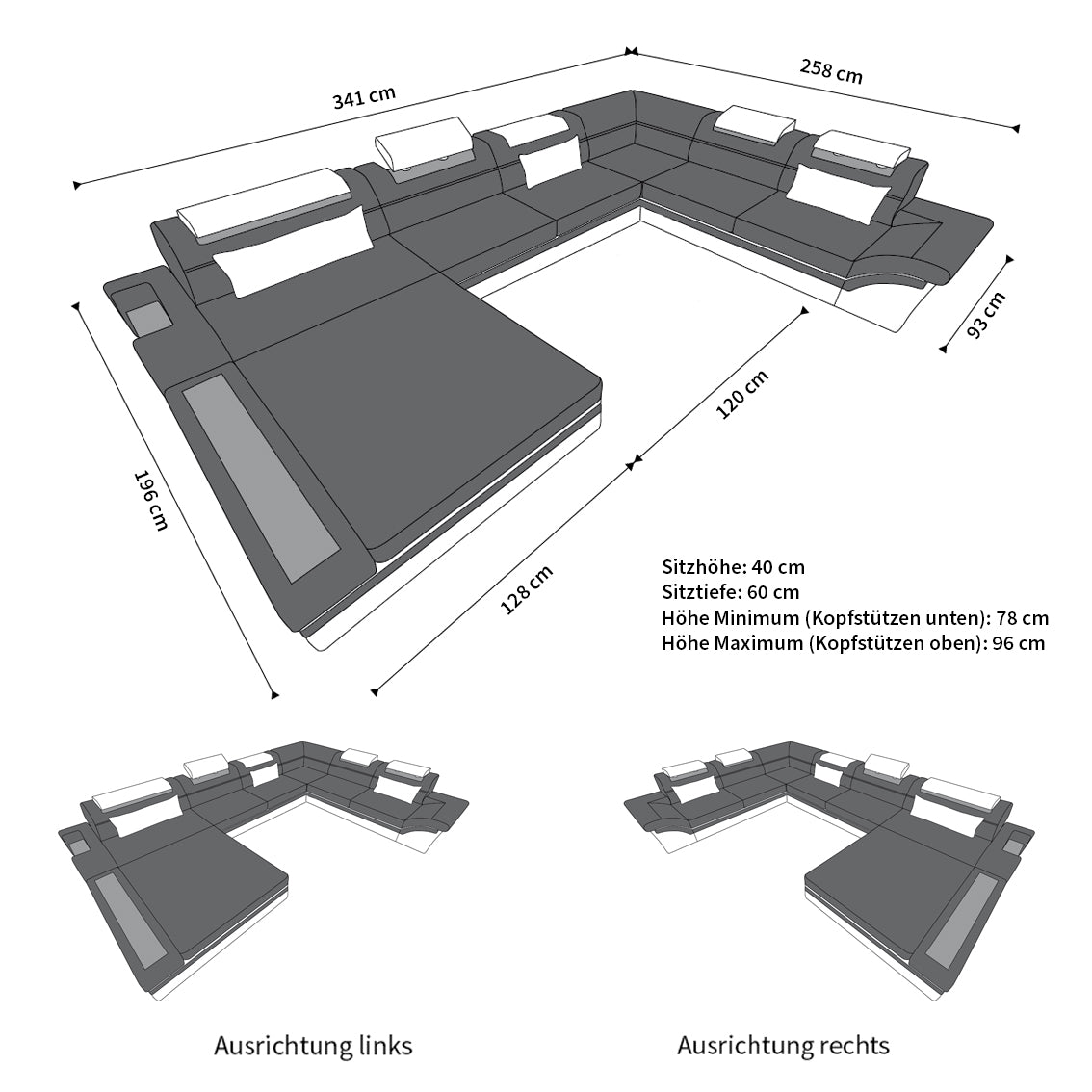 Mini Designer-Wohnlandschaft Mezzo XXL mit LED