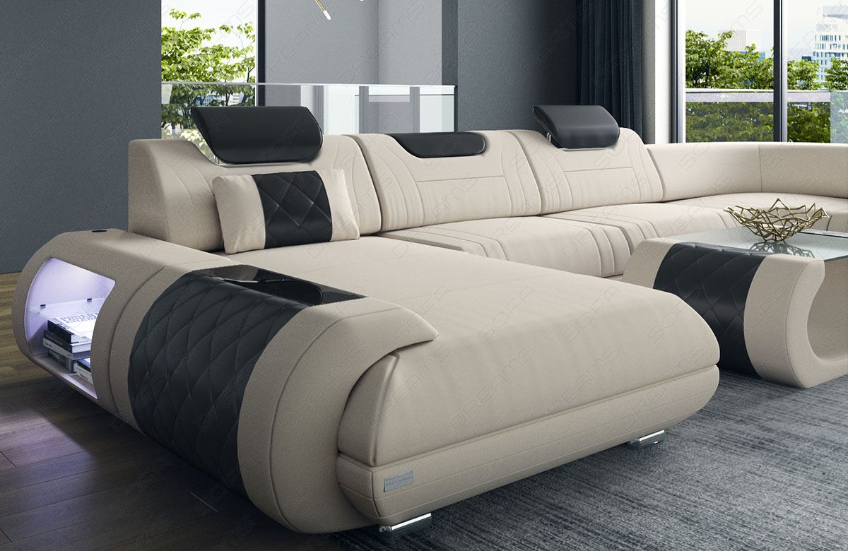 Detailbild große Armlehne beim Polstersofa Rimini U Form in elfenbein - Mineva1