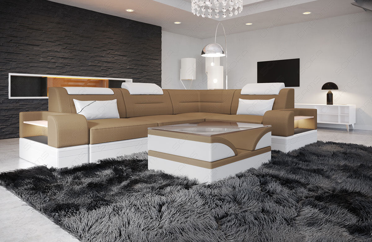 Polster Ecksofa Trivento L Form kurz in cappuccino - Mineva6 Mikrofaser Stoff
