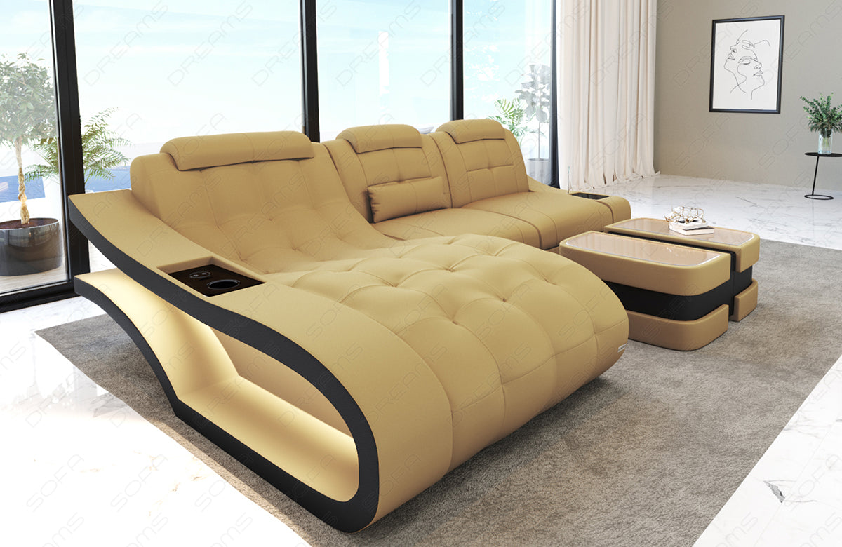 L Form Mini Sofa Elegante als Stoffsofa mit LED Licht und USB in beige - Mineva4