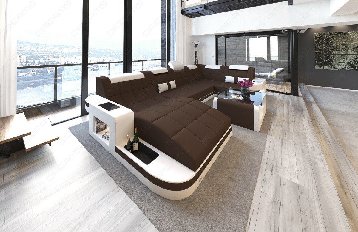 Polster Wohnlandschaft Wave U Form in Mikrofaser dunkelbraun - Mineva7