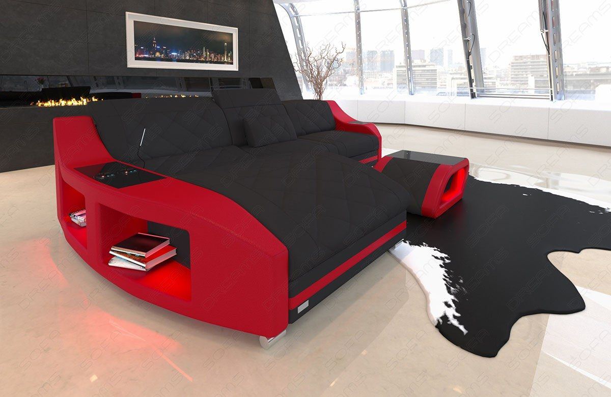 Stoffsofa Swing L Form mit Ottomane in schwarz - Mineva14 Mikrofaser Stoff