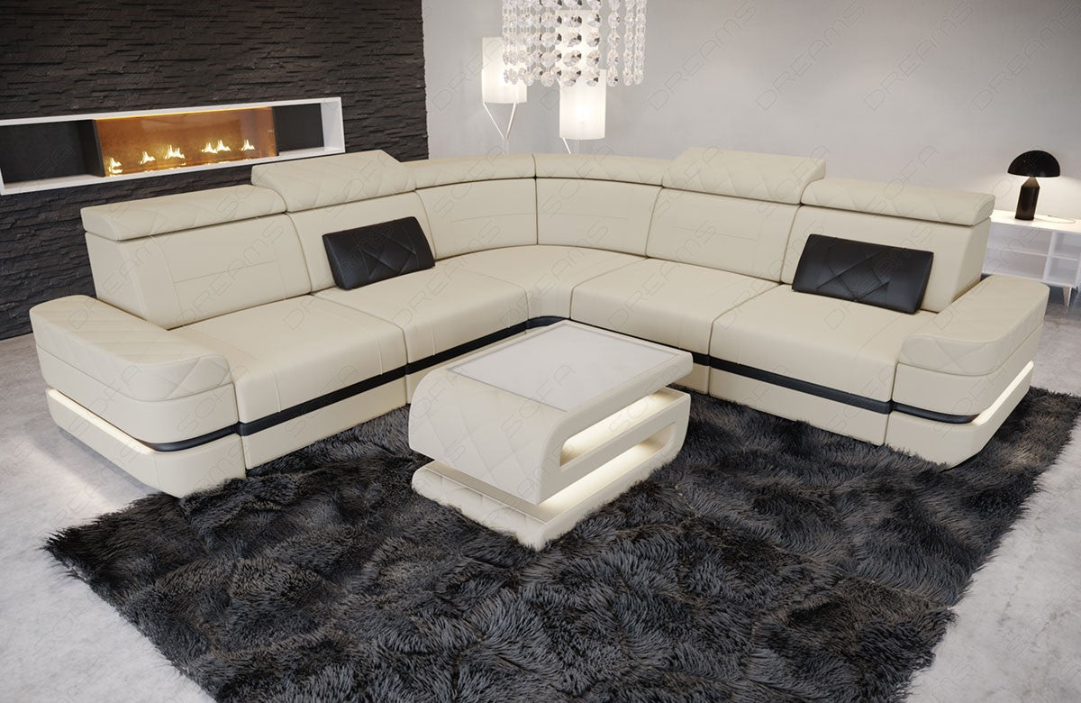 Polster Ecksofa Positano L Form in elfenbein - Mineva1 - Nebenfarbe schwarz