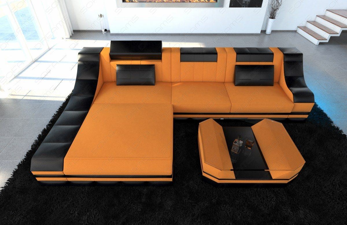 Polster Ecksofa Turino L Form mit LED Beleuchtung apricot Mineva 16