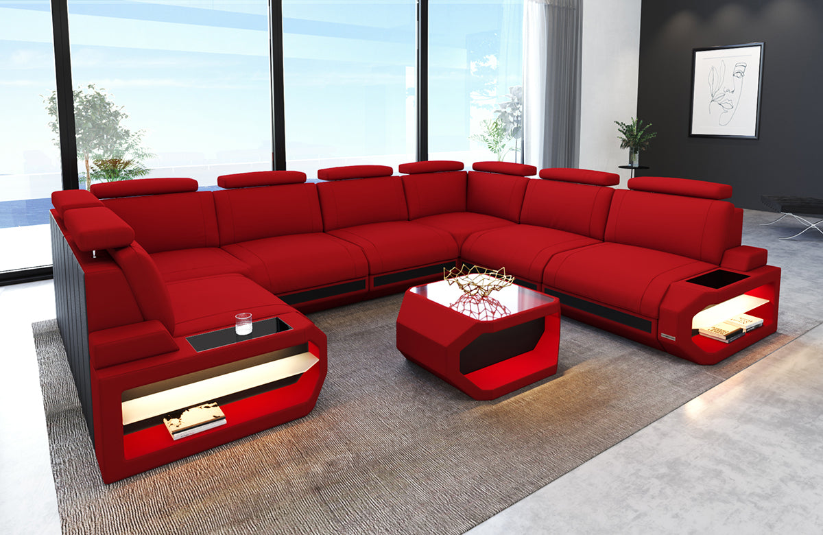 Design Polster Wohnlandschaft Siena U Form in rot - Mineva20 Mikrofaser Stoff