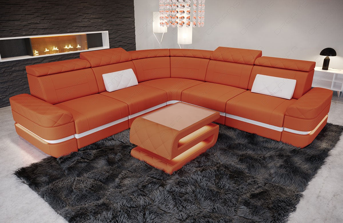 Mikrofaser Eckcouch Positano L Form in orange - Mineva11 - Nebenfarbe weiß