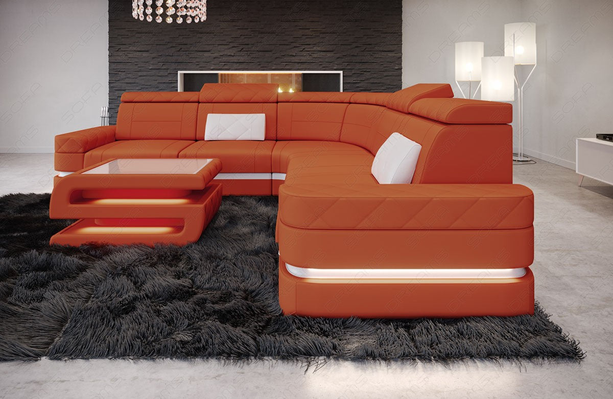 Mikrofaser Eckcouch Positano L Form in orange - Mineva11 - Nebenfarbe weiß