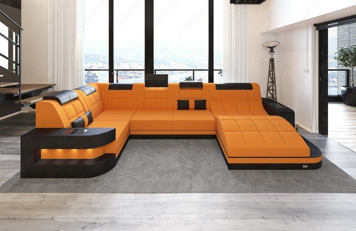 Stoff Wohnlandschaft Wave U Form in Mikrofaser apricot - Mineva16