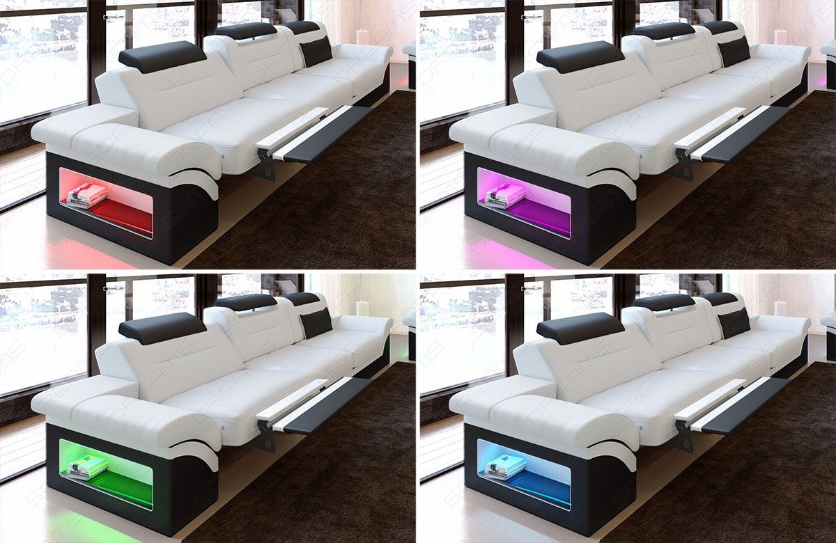Optional erhältliche akkubetriebene LED Beleuchtung mit Fernbedienung (Farbwechsel) beim Sofa Monza Zweisitzer