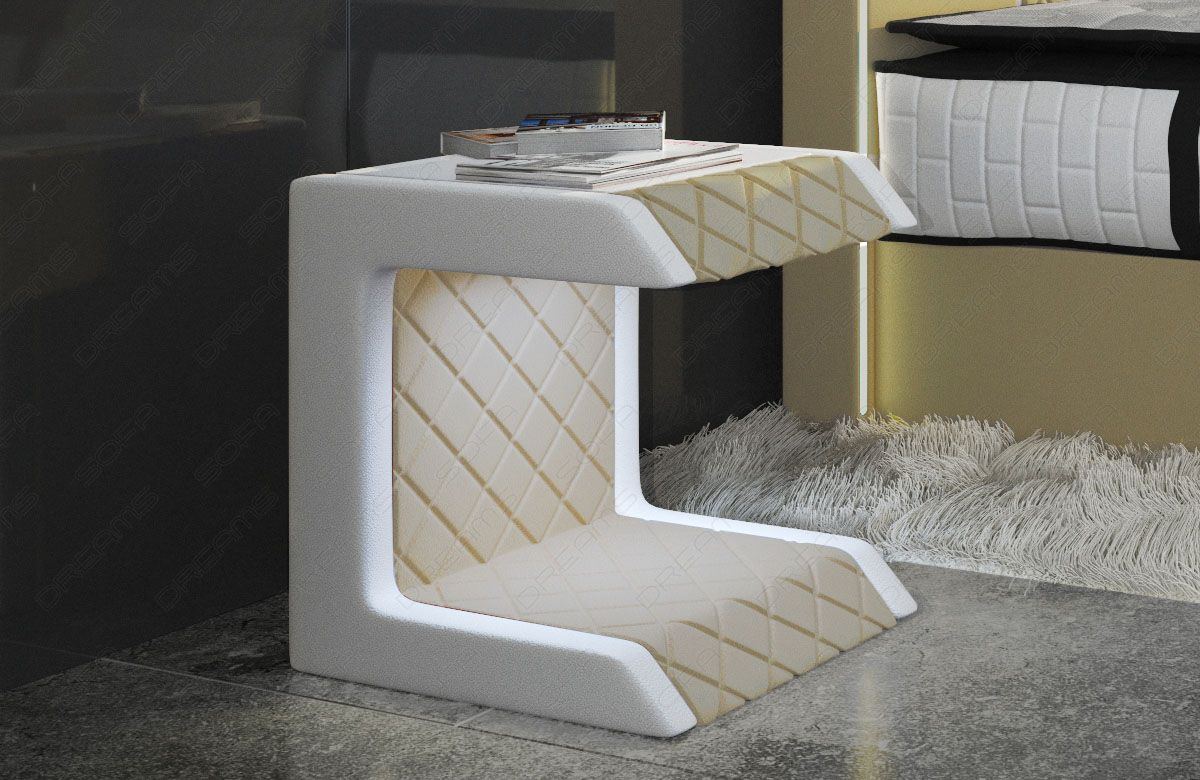 Polsterstoff Tisch Nachttisch Paris mit LED Beleuchtung Mikrofaserstoff Mineva 4 - beige