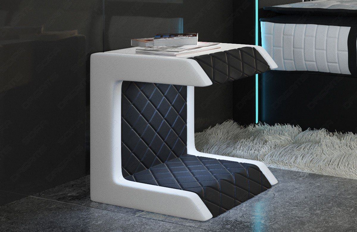 Nachtkommode Leder Paris mit LED Beleuchtung in schwarz - weiss