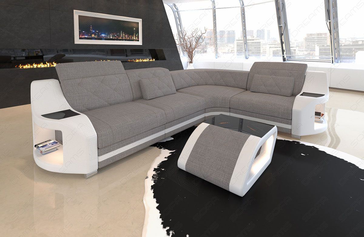 Polsterstoff Sofa Genua L Form in hellgrau - Hugo19 Strukturstoff