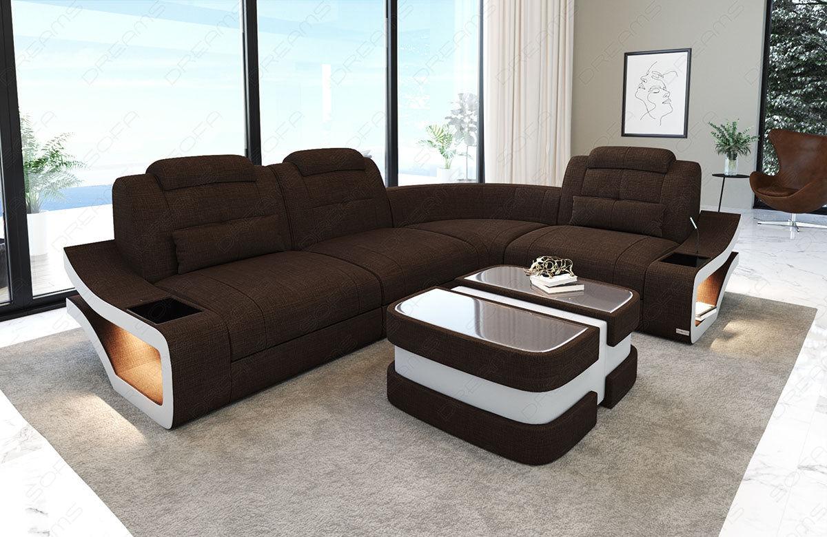 Polster Ecksofa Elena L Form in braun - Hugo8 - Nebenfarbe weiß