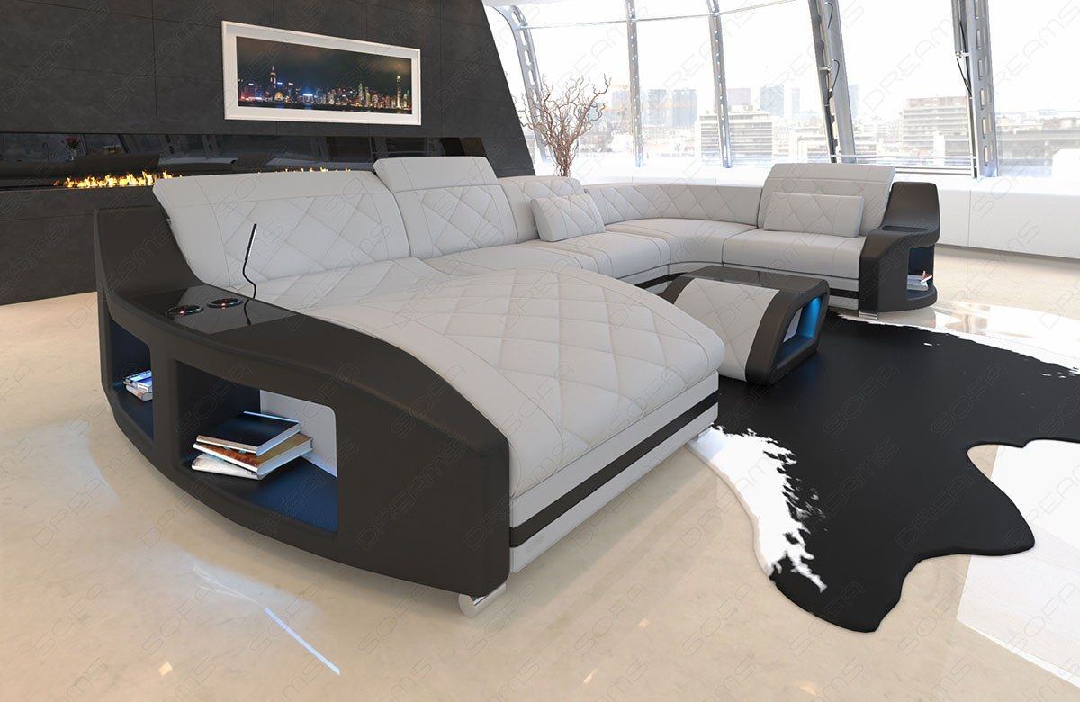 U Form Stoffsofa Swing als Mini Sofa mit LED mit Ottomane in hellgrau - Mineva12