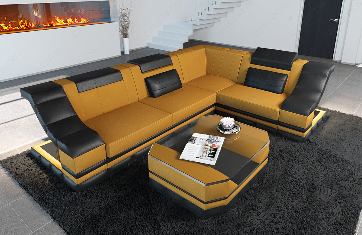 Polster Ecksofa Bianchi L Form mit Altara Stoffbezug in Ochre4A