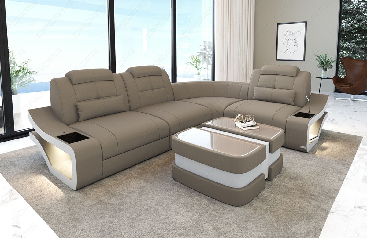 Polster Ecksofa Elena L Form in taupe - Mineva21 - Nebenfarbe weiß