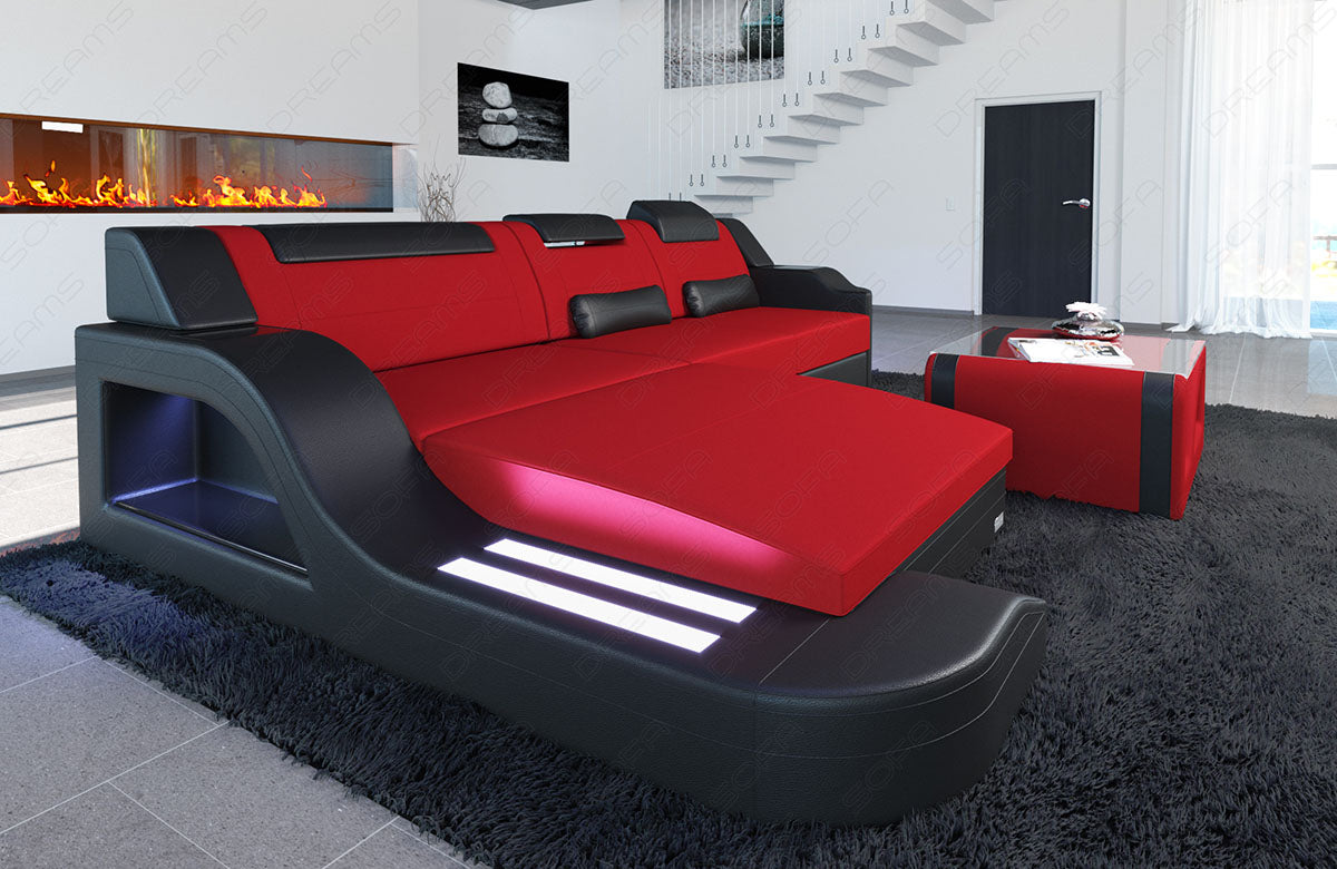 Design Stoff Sofa Palermo L Form in rot - Mineva20