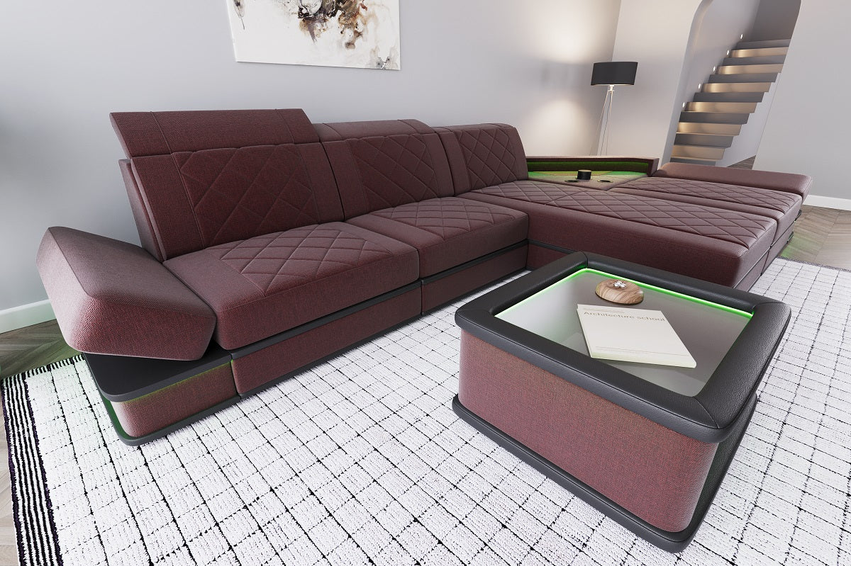 Polster Ecksofa Perugia L Form Stoff in bordeaux - Hugo17 Strukturstoff
