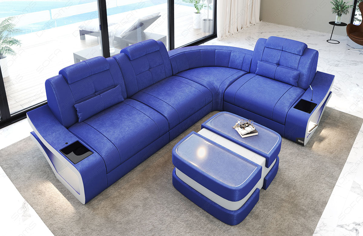 Polster Ecksofa Elena L Form in blau - SunVelvet1027 - Nebenfarbe weiß