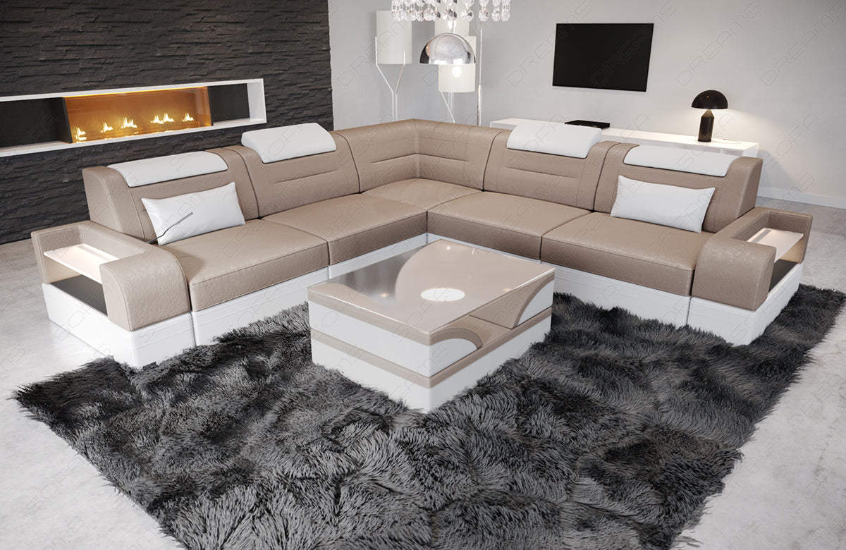 Polster Ecksofa Trivento L Form in beige - Altara1B - Akzentfarbe weiß