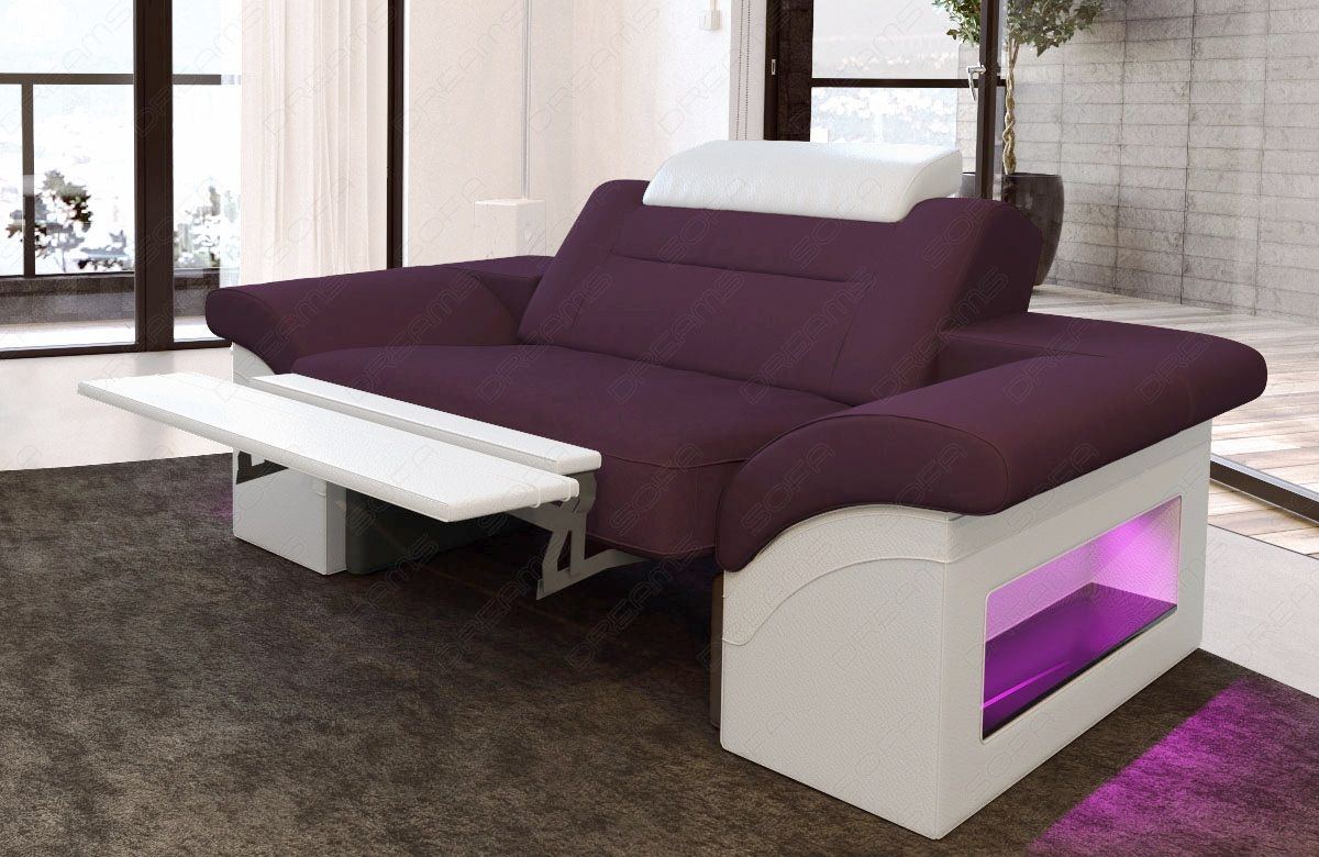 Polster Sessel modern Monza in lila - Mineva13 - Die LED Beleuchtung und Relaxfunktion sind optional erhältlich. Bei weiteren Fragen kontaktieren Sie uns bitte.