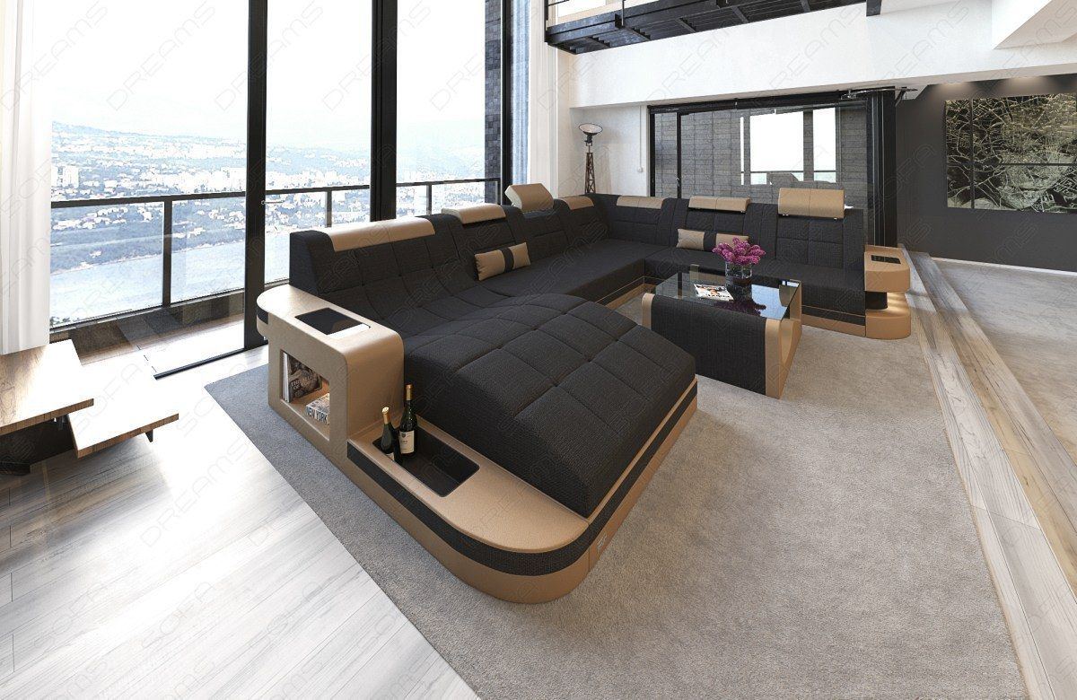 Polsterstoff Wohnlandschaft Wave XXL in schwarz - Hugo14 Strukturstoff