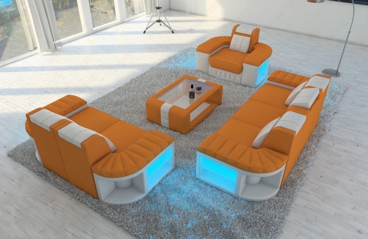 Polster Sofagarnitur Bellagio 321 + LED Beleuchtung n apricot - Mineva16