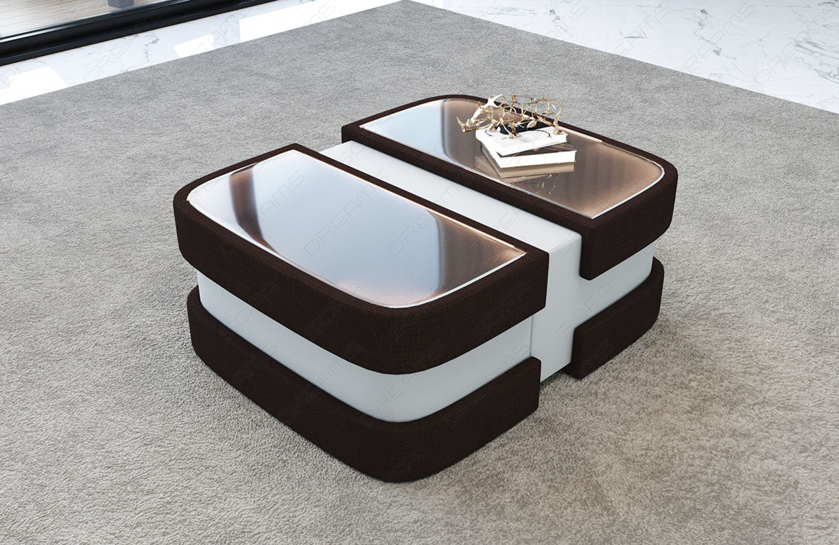 Designer Couchtisch Elegante Strukturstoff in graubraun - Hugo16