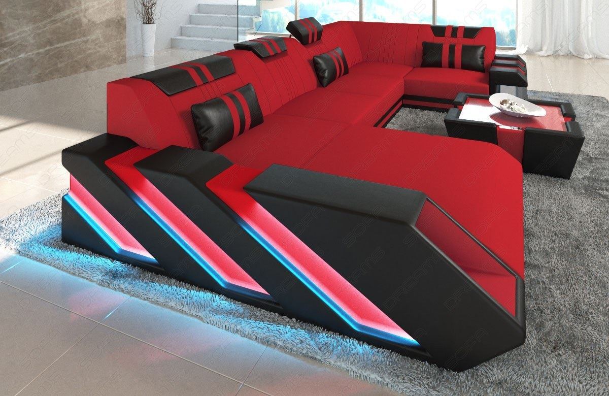 Design Polster Wohnlandschaft Apollonia U Form Mikrofaser in rot - Mineva20