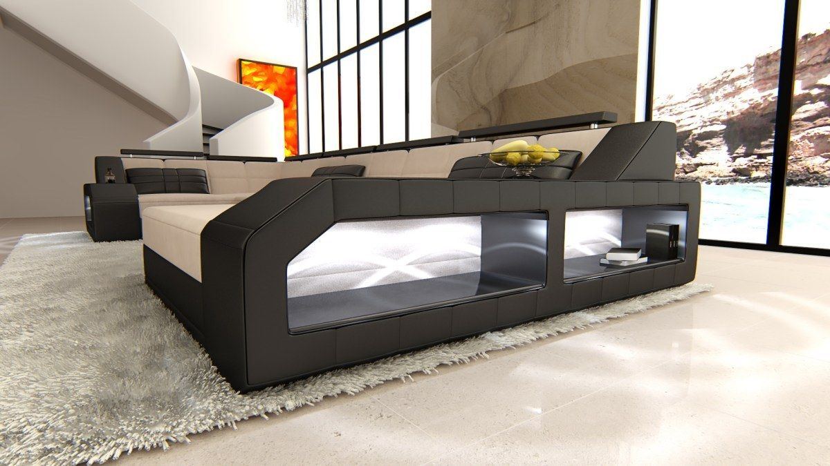 Detailbild der großen Armlehne beim Sofa Arezzo U Form mit LED-Beleuchtung