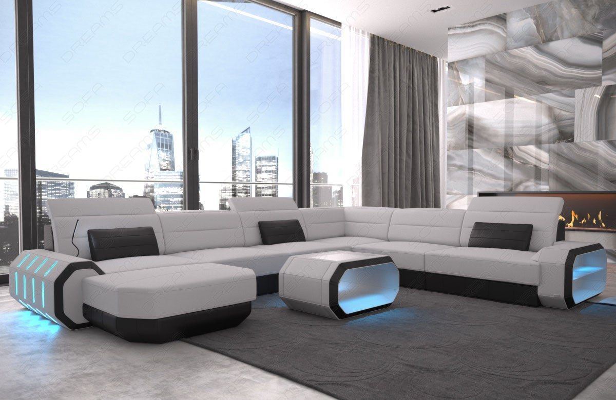 Design Stoff Wohnlandschaft Roma XXL in elfenbein - Hugo1 Strukturstoff