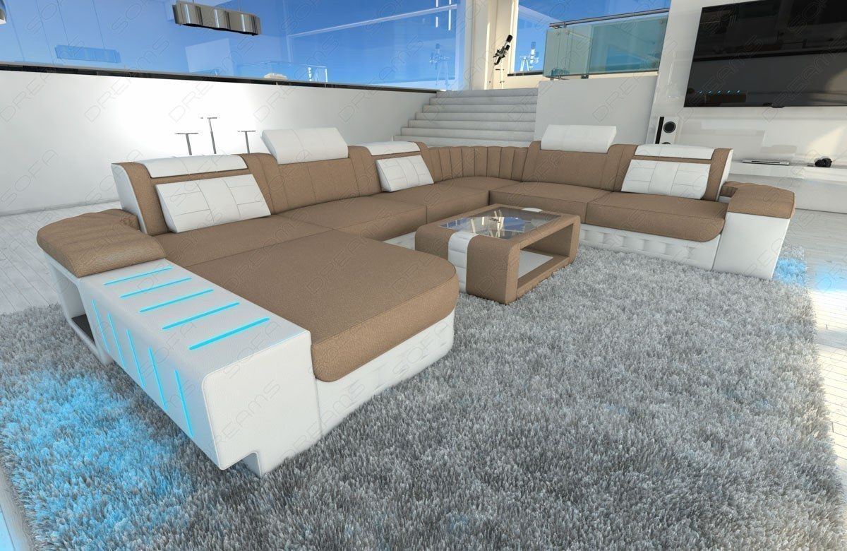 Stoffcouch Wohnlandschaft Bellagio XXL in cappuccino - Mineva6