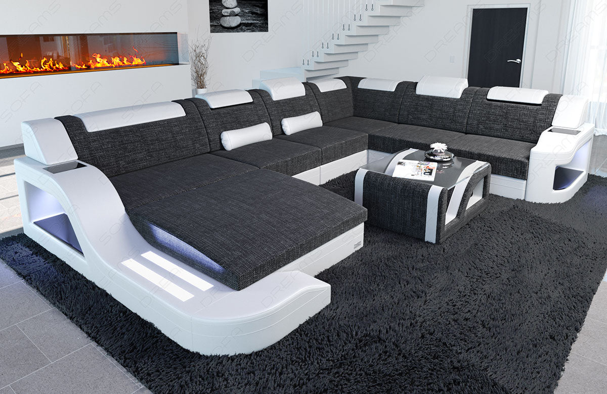 Moderne Polster Wohnlandschaft Palermo XXL in schwarzgrau - Hugo12 Strukturstoff