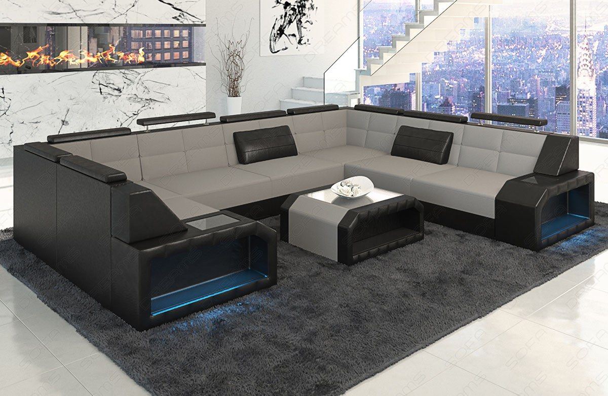 Design Polster Wohnlandschaft Pesaro U Form in hellgrau - Mineva12