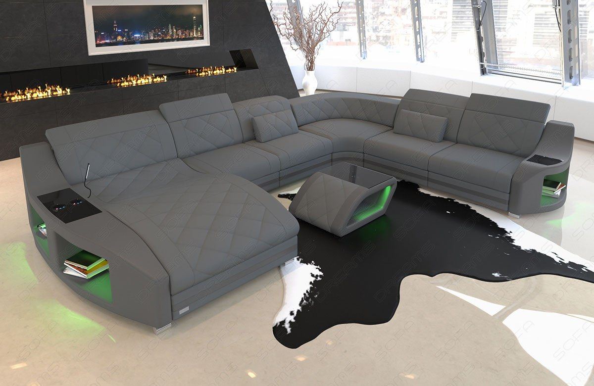 Mikrofaser Polstersofa Swing XXL mit Ottomane in grau - Mineva15