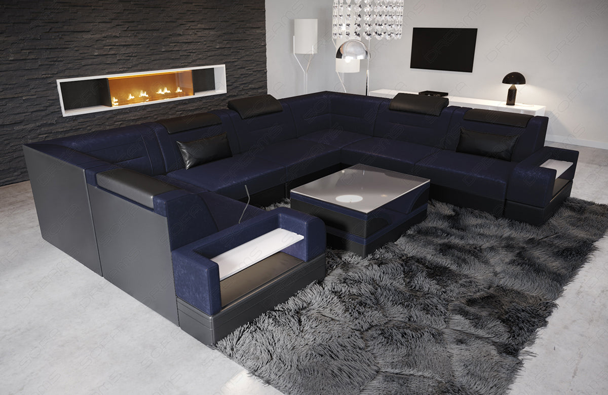 Design Stoff Wohnlandschaft Trivento U Form in darkblue - Altara8B Wildleder Optik