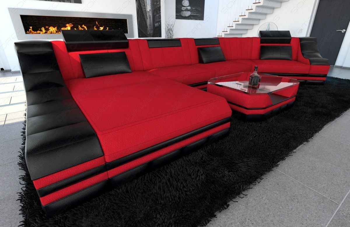 Design Stoff Wohnlandschaft Turino C Form in rot - Mineva20