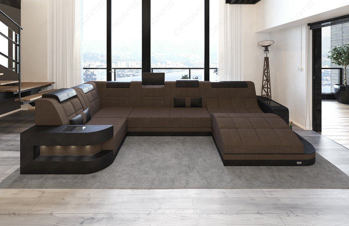 Polsterstoff Wohnlandschaft Wave U Form in braun - Hugo8 Strukturstoff