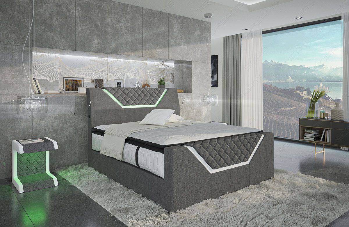 Stoff Boxspringbett Nantes im Chesterfield Design mit USB in Hugo 5 - grau