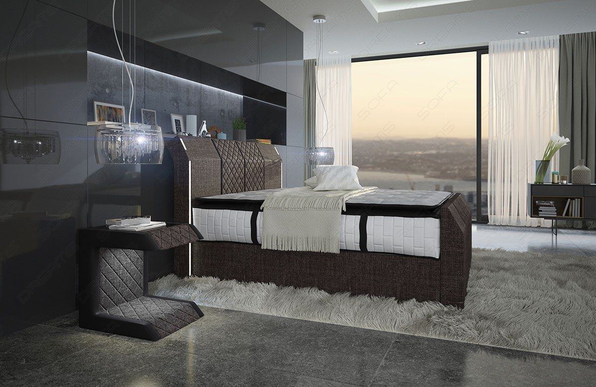 Boxspringbett Bett Paris mit USB Anschluss in Strukturstoff Hugo 8 - braun
