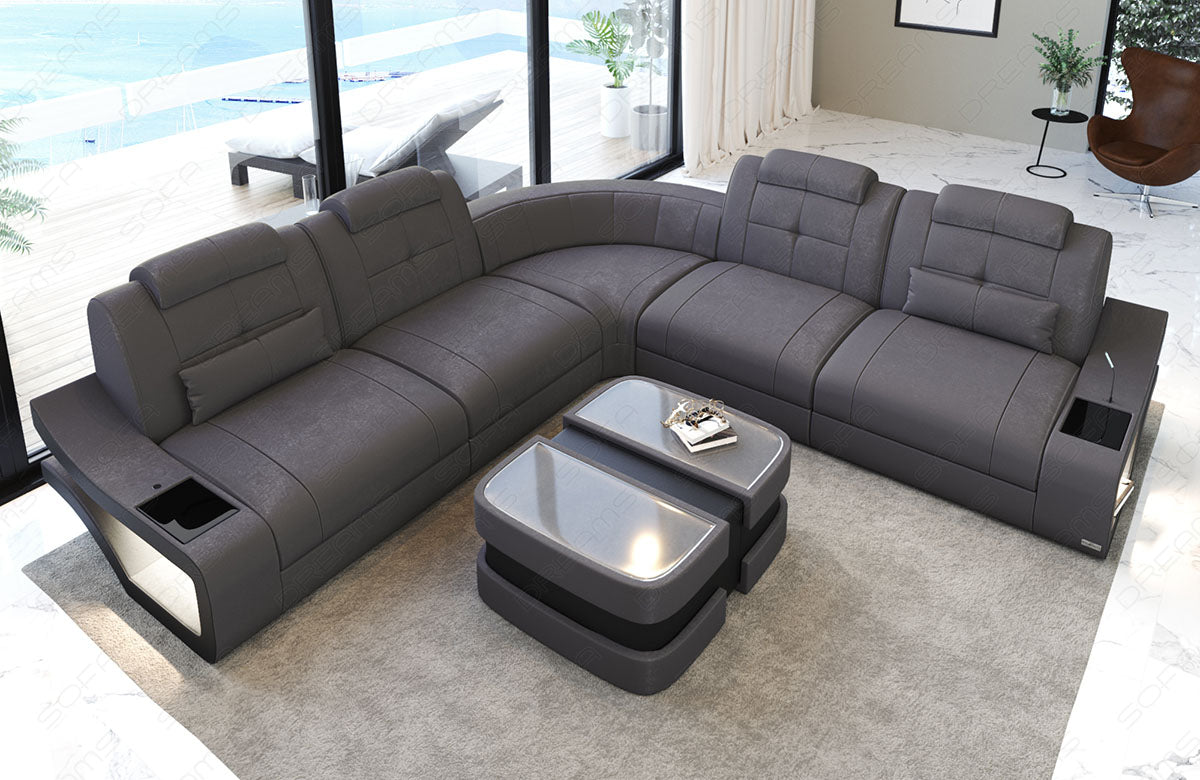 Polster Ecksofa Elena L Form lang in taupe - Altara3A Wildleder Optik