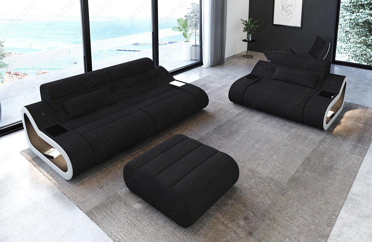 Polster Sofa Garnitur Concept 2-1 Strukturstoff in schwarz - Hugo14